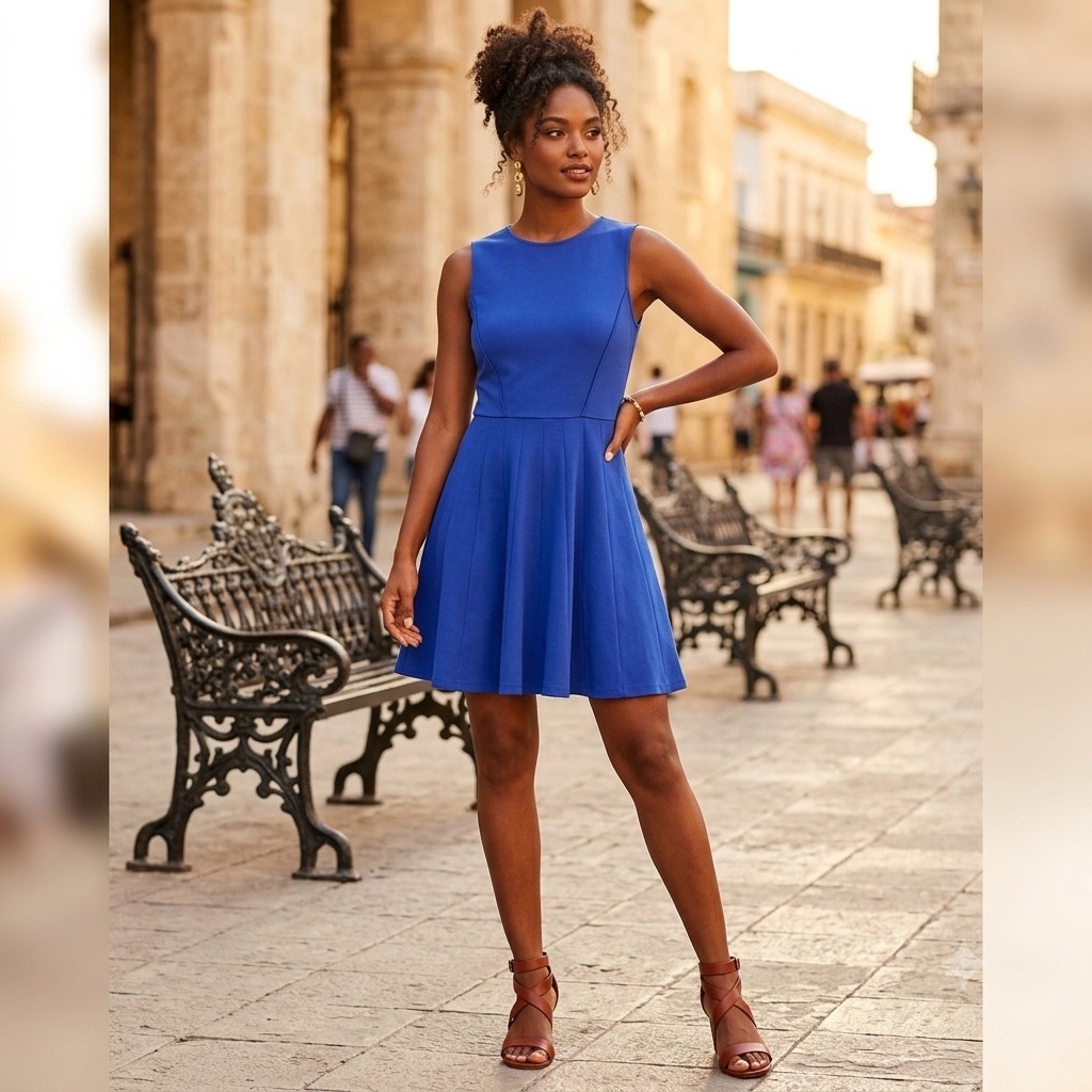 Tibi New York Sleeveless Fit & Flare Mini Dress Womens 8 Blue Sleeveless Ponte